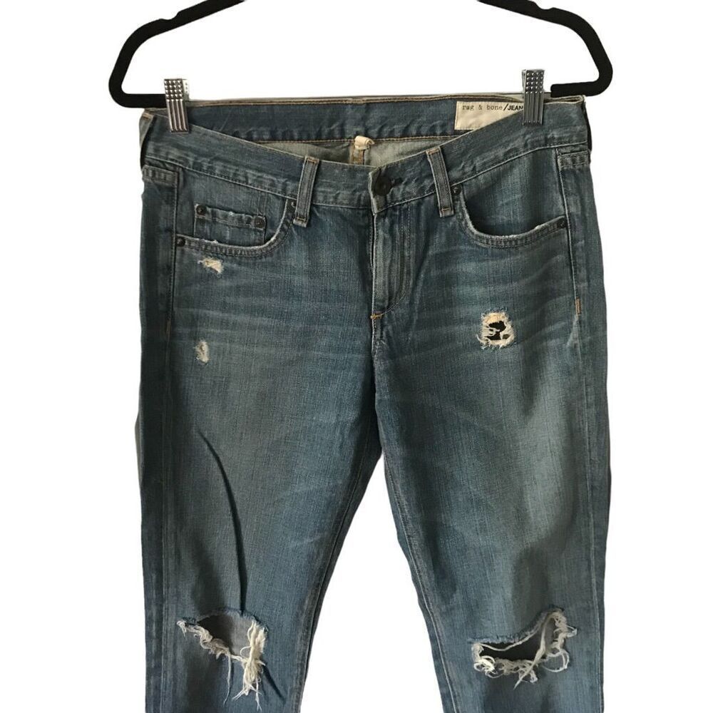 Rag & Bone Boyfriend Jean Light Acid Wash Size 25 Distressed Ankle Cropped Crop - Picture 3 of 8
